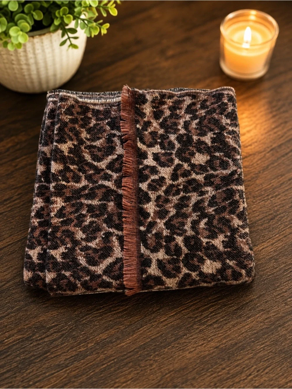 Aerie Leopard Print Brown & Black Lightweight Scarf  21” x 73”
